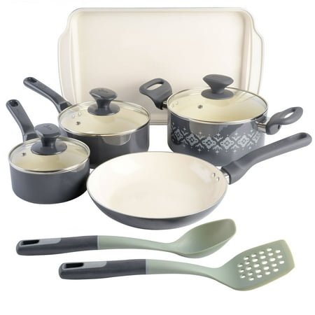 Spice by Tia Mowry - Nonstick Ceramic 10PC Charcoal Aluminum Cookware Set