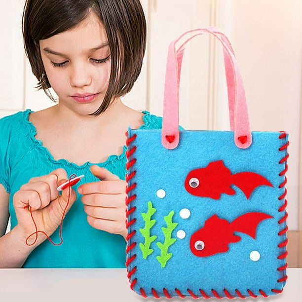 Kit de bolsa de costura de bricolaje para niños - Tela no tejida Tema musical Juego de manualidades - Proyecto educativo hecho a mano para niños - Kit de material completo con piezas precortadas e