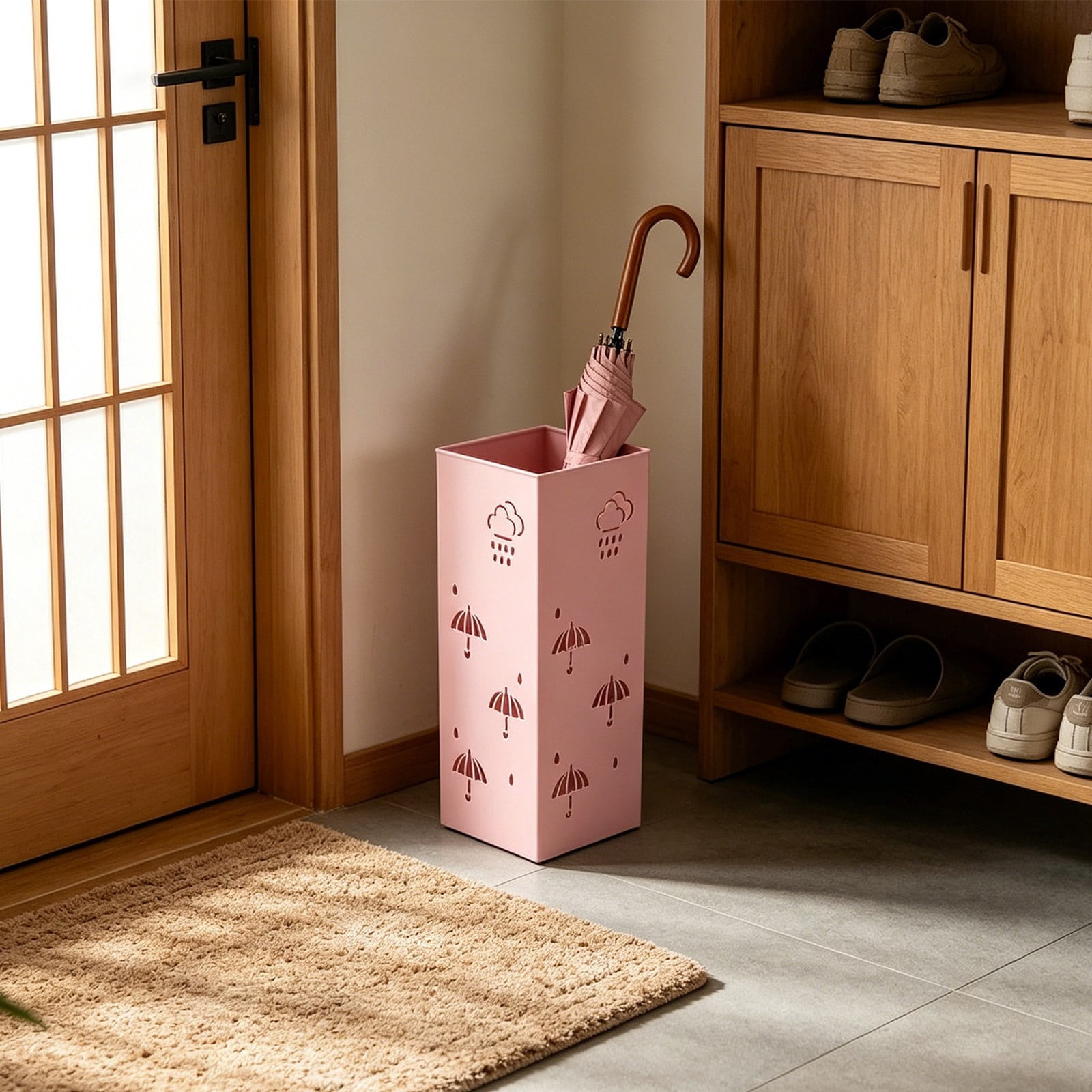 Square Metal Umbrella Stand with Drain Holes, Decorative Umbrella Holder Rack for Entryway, Home & Office