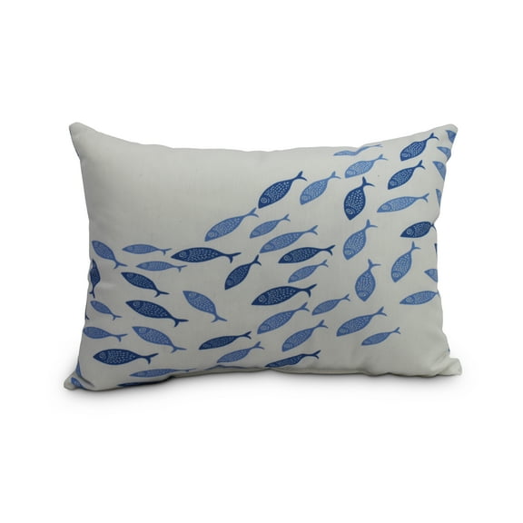 Simply Daisy, 14" x 20" Escuela Blue Decorative Coastal Outdoor Pillow