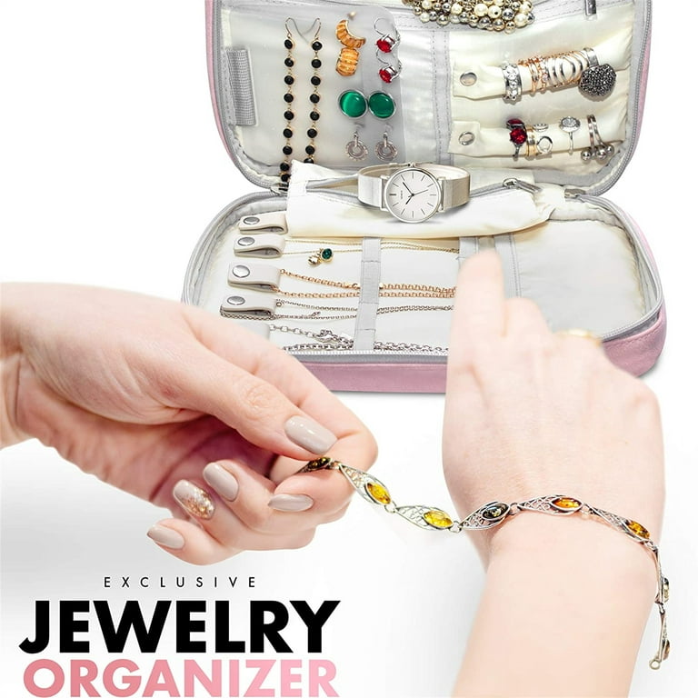 BAGSMART Travel Jewelry Organizer Case Foldable Jewelry Roll for  Journey-Rings, Necklaces, Earrings, Bracelets, Mini, Black