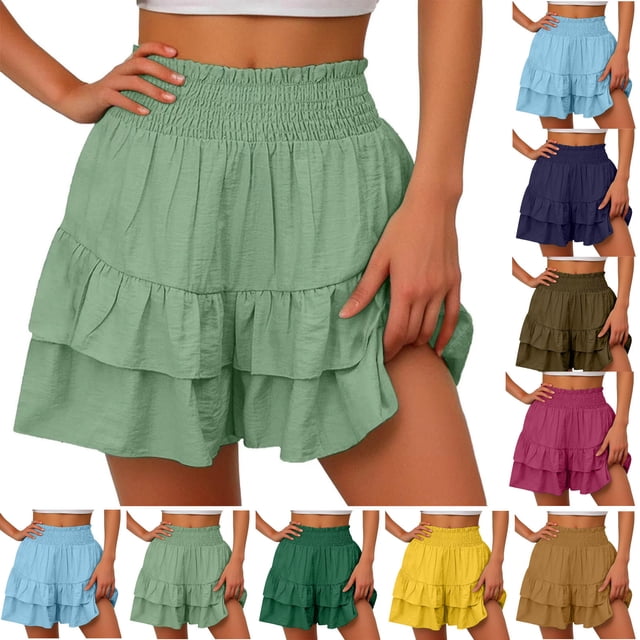 ZVAVZ Women's Summer Flowy Shorts Tiered Layer Ruffle Mini Shorts High Waisted Beach Flowy Shorts Purple,XL