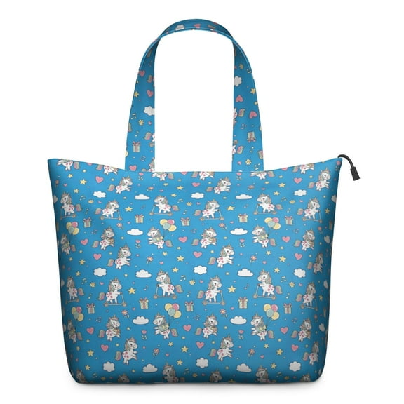 Blue Cartoon Unicorn Gift Balloon Cloud Pattern Travel Tote Bags for Women Carry On,Large Weekender Bags for Women Travel,Multi Functional Duffle Bag for Work,Shopping,Sports