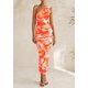 thumbnail image 5 of Vestido PRETTYGARDEN de un Hombro Fruncido Floral Naranja Claro XXL, 5 of 8