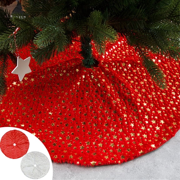 Nkmbld Large Christmas Tree Skirt Faux Xmas Tree Collar with Star Print Christmas Decorations, Vintage Style Christmas Tree Base Cover, White