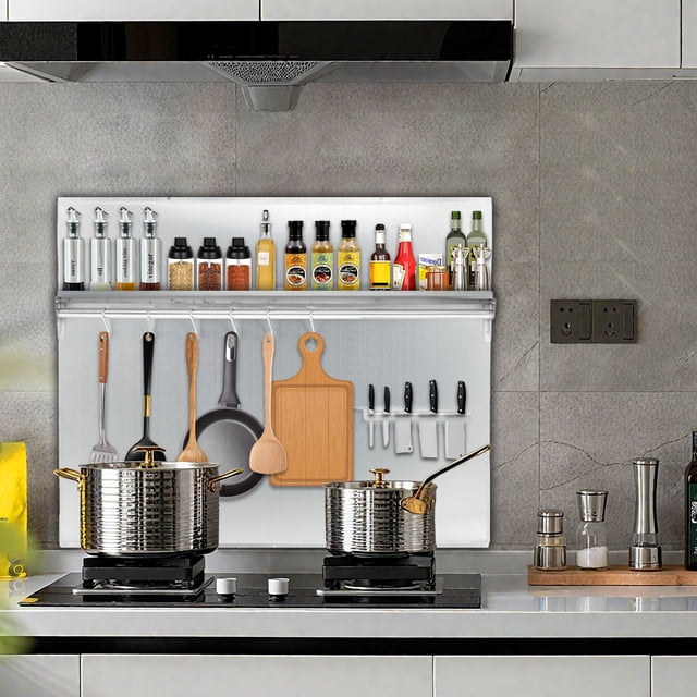 EDTara Commercial Stainless Steel Range Backsplash, Back Panel With Storage Shelf, Knife Rack, and Pre-Drilled Holes