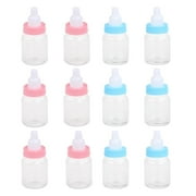 12pcs Creative Cartoon Mini Feeding Bottle Transparent Nursing Bottle for Baby Party 6pcs Blue 6pcs Pink