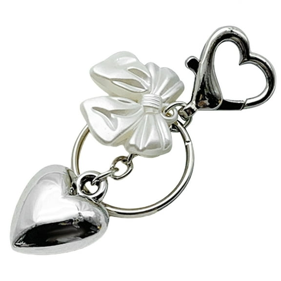 Fogun Heart Keyring Unique Decoration Bowknot Keychain Ornament Phone Accessory Fashionable Key Chain for Girls and Women