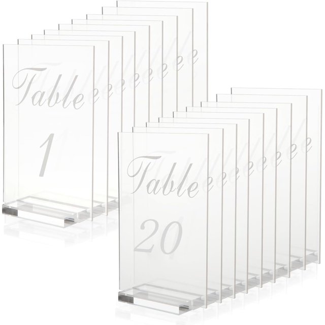 4x6 Pièces Numéros de Table de Mariage en Acrylique avec Support 20 Pouces Numéros de Table Transparents avec Support pour Réception de Mariage Panneau Numéro de Lieu Impression de Carte Police de Calligraphie pour Événement Banquet 20 Tares
