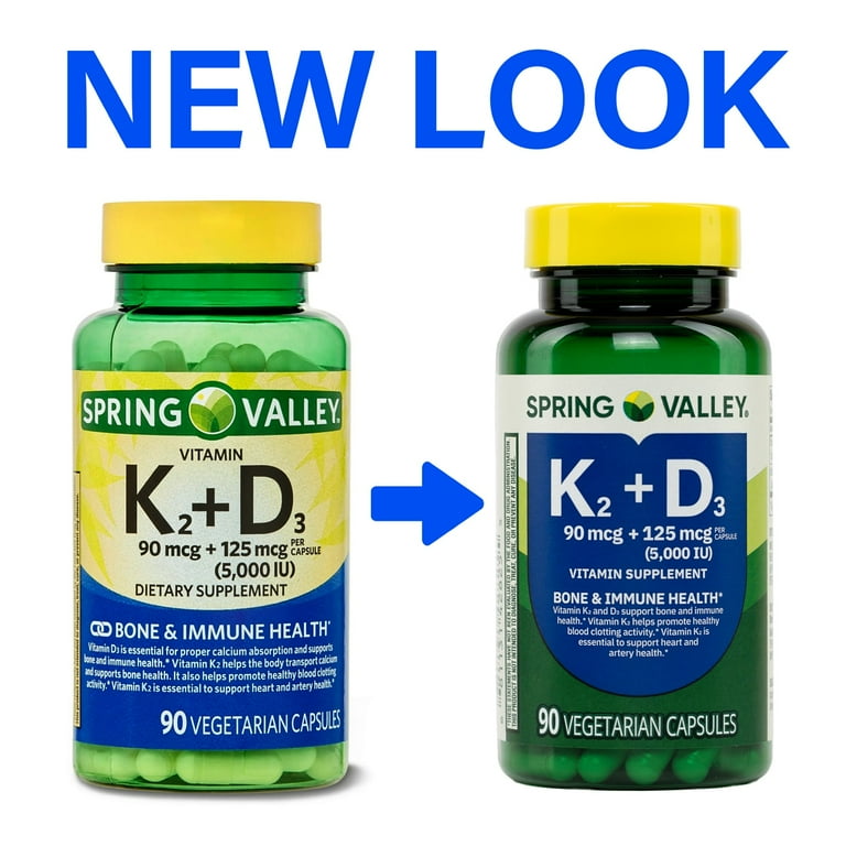 3 pack) Spring Valley Vitamin K2 + D3 Dietary Supplement