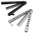 thumbnail image 1 of 2 piezas de cuchillo de mariposa, peine de acero inoxidable, peine plegable, peine de entrenamiento, peine de cuchillo plegable, para entrenamiento principiante (plata, negro) JM, 1 of 5