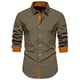 thumbnail image 2 of Blusa y camisa de manga larga con cuello vuelto para hombre, informal, con botones y retazos, de poliéster, 2 of 9