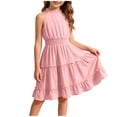 thumbnail image 3 of akafmk Girls Fashion Dresses Halters Sleeveless Lace Pleated Waist Flowy Knee Length Dresses 5-14 Years, 3 of 7