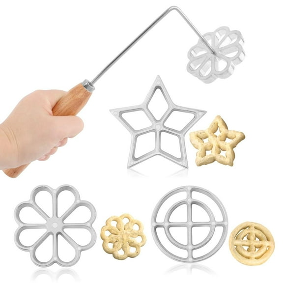 Achappam Mold Bunuelos Mold with Handle Rosette Maker Rosette Cookie Bunuelos Tool Aluminium Cast Waffle Molds Set with 3 Interchangeable Heads Star Flower Circle for Kitchen Baking Cooking
