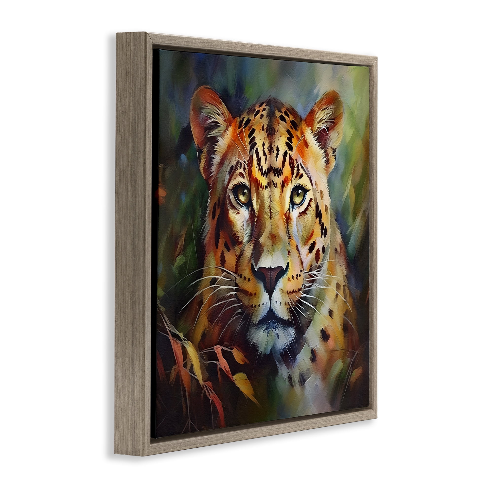 Stupell Industries Leopard Face Portrait Animals Painting Brown Floater Framed Canvas Art Print Wall Art, 18 x 18