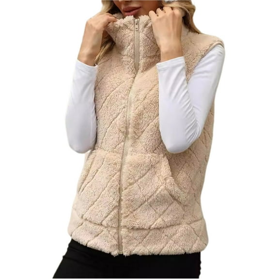 Ashirexll Womens Vests Outerwear, Womens Winter Coats, Zip Up Casual Sleeveless Sweater with Merry Christmas Knit and Round Neck