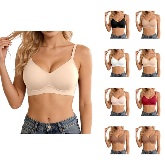Jelly Bras for Women Comfortable Full Coverage V Neck Seamless Wireless Push Up Bralettes Tshirt Bra