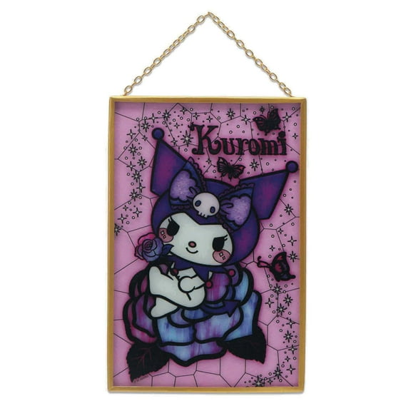 Sanrio Kuromi Print on Glass with Gold Metal Frame and Linked Chain 11"