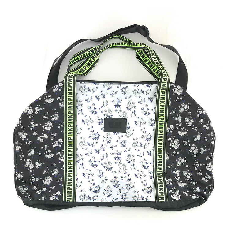 Victoria's Secret PINK Travel Duffle Bag Black White Neon Floral