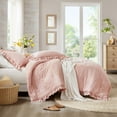 thumbnail image 4 of Pink/Blush Ruffle Bedding Set, Shabby Chic Farmhouse Queen Size Comforter for Women, Boho Fluffy Cozy Washed Microfiber Full Bed Sets, 3 Piece with Ruffled Pillow Shams, 4 of 14