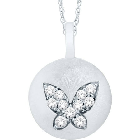 14kt White Gold Diamond Accent Butterfly Disc Pendant with 18 Chain