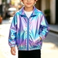 thumbnail image 3 of Owordtank Boys Shiny Metallic Silver Stand Collar Zip Jacket Elastic Cuff Fashion Stage Outerwear With Side Pockets, 3 of 8
