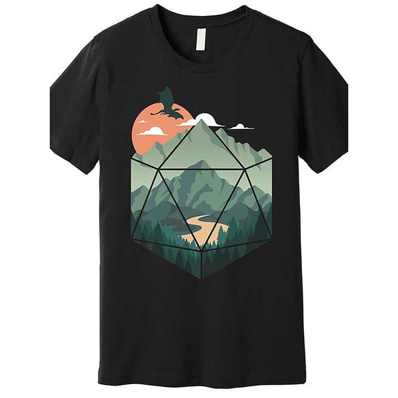 Men's Casual Cotton T-Shirt - Dungeons & Dragons D20 Dice Fantasy RPG Graphic Tee, 100% Cotton Regular Fit Short Sleeve Crew Neck Black Top for Tabletop Gaming Enthusiasts, All-Sea