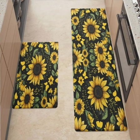 

Anti Fatigue Kitchen Mat Sunflowers Kitchen Rugs Non Slip Cushioned Standing Mat for Sink Floor Laundry Office Desk Mid 17.3 x 29