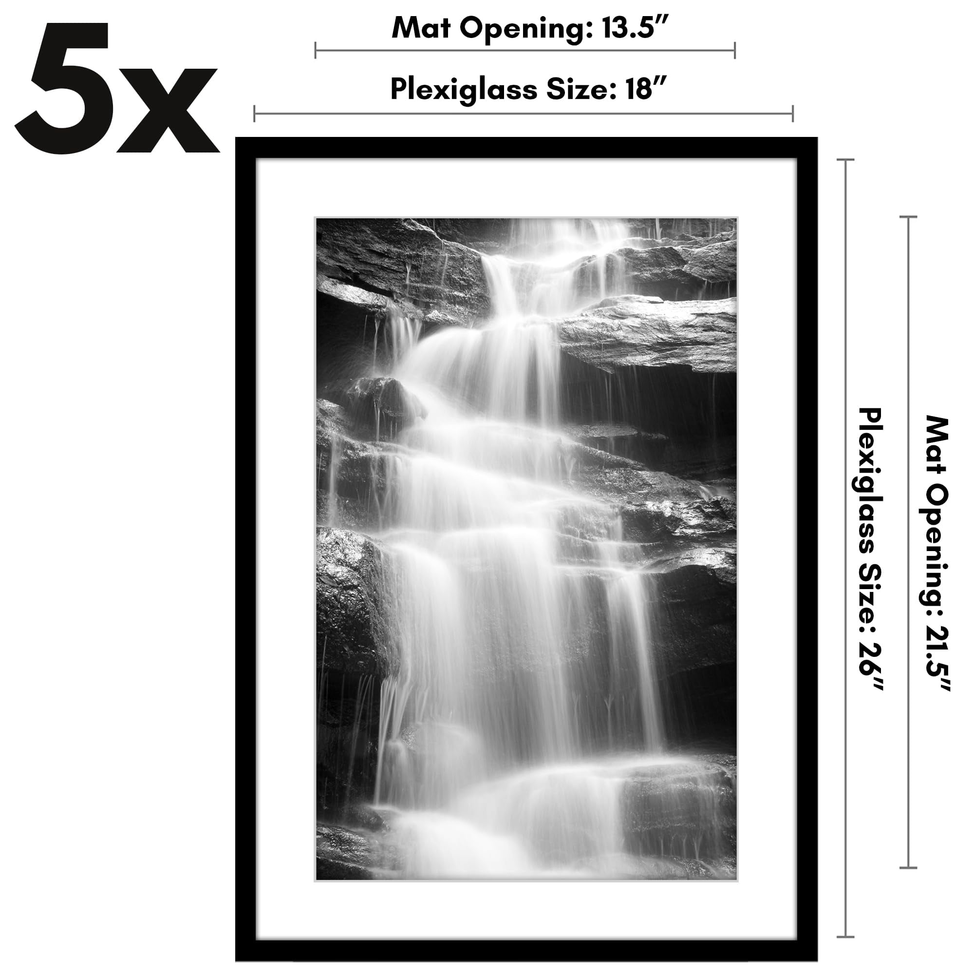 Americanflat 18x26 Poster Frame with Polished Plexiglass - Set of 5 - Use as 14x22 Frame with Mat or Display 18x26 Photo Without Mat - Galleria Collection - Picture Frames for Wall Display - Black