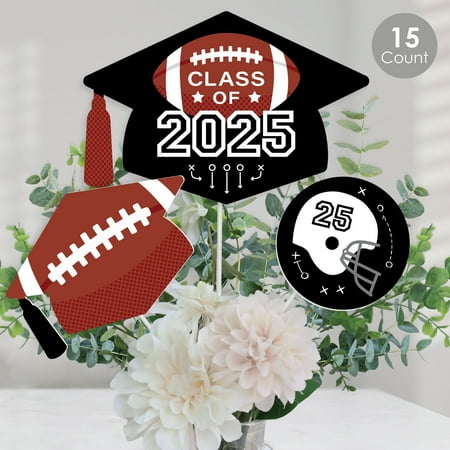 Big Dot of Happiness Grad Football - 2025 Graduation Party Centerpiece Sticks - Table Toppers - Set of 15