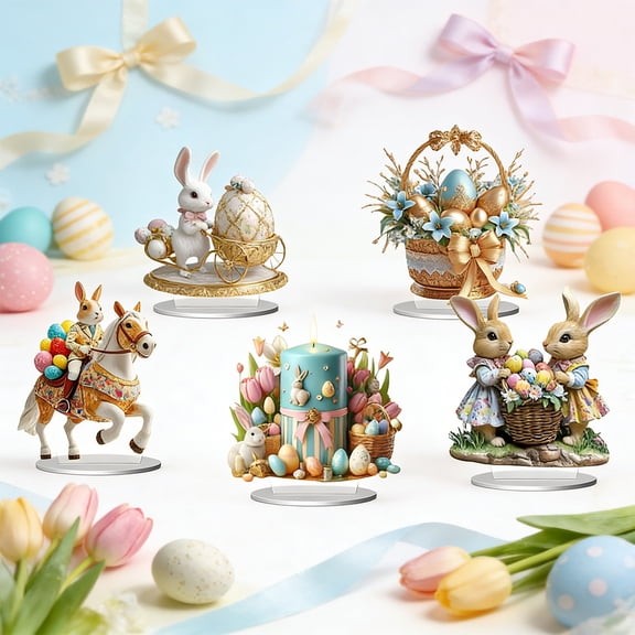 RKSTN Easter Decorations Eggs Bunny, 2D Tabletop Centerpiece, Decor Bunny Figurine for Home Room Table Office Party (Happy Easter)