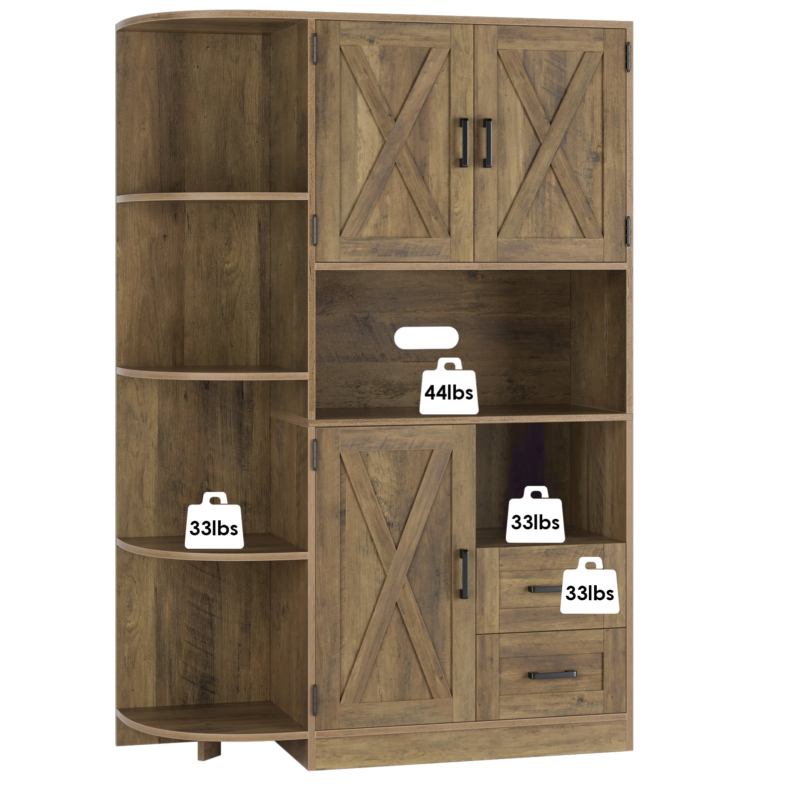 Homfa 60" Large Kitchen Pantry Buffet, Freestanding Storage Cabinet with Adjustable Shelves for Dining Room, Rustic Brown