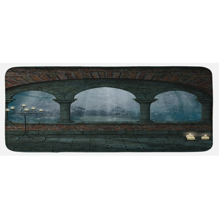 

Gothic Kitchen Mat Medieval Castle at Night with Old Arch and Candles Middle Age Misty Image Plush Decorative Kitchen Mat with Non Slip Backing 47 X 19 Blue Grey and Red by Ambesonne
