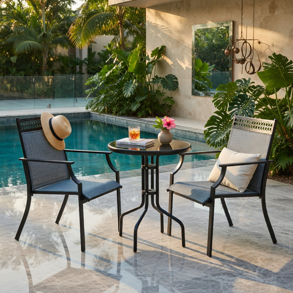 Hommoo 2-Piece Outdoor Patio Chairs Set, All-Weather Breathable Blue Fabric with Steel Frame, Poolside & Lawn Ready, Blue
