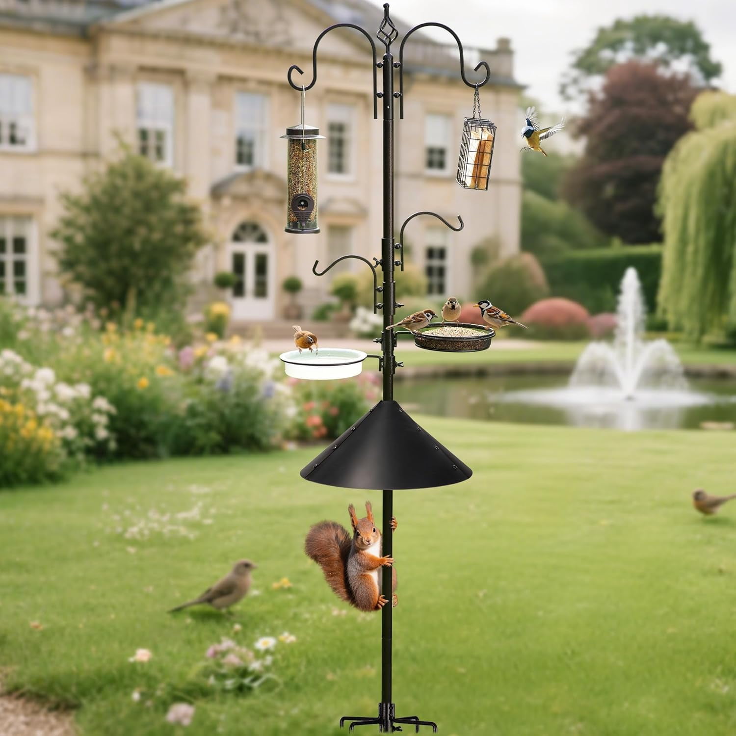 Bird Feeders Bird Feeding Station Kit Bird Feeding Pole Wild Bird Feeder Hanging Kit with Squirrel Guard Baffle Suet Cage Tube Bird Feeder Planter Hanger Multi Feeder for Attracting Wild Birds