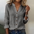 thumbnail image 3 of Satingcolo Linen Button Down Shirt Women Summer Fall Fashion Long Sleeve Gauze Tops Dressy Casual Work Blouse with Pocket Gray 2XL, 3 of 4