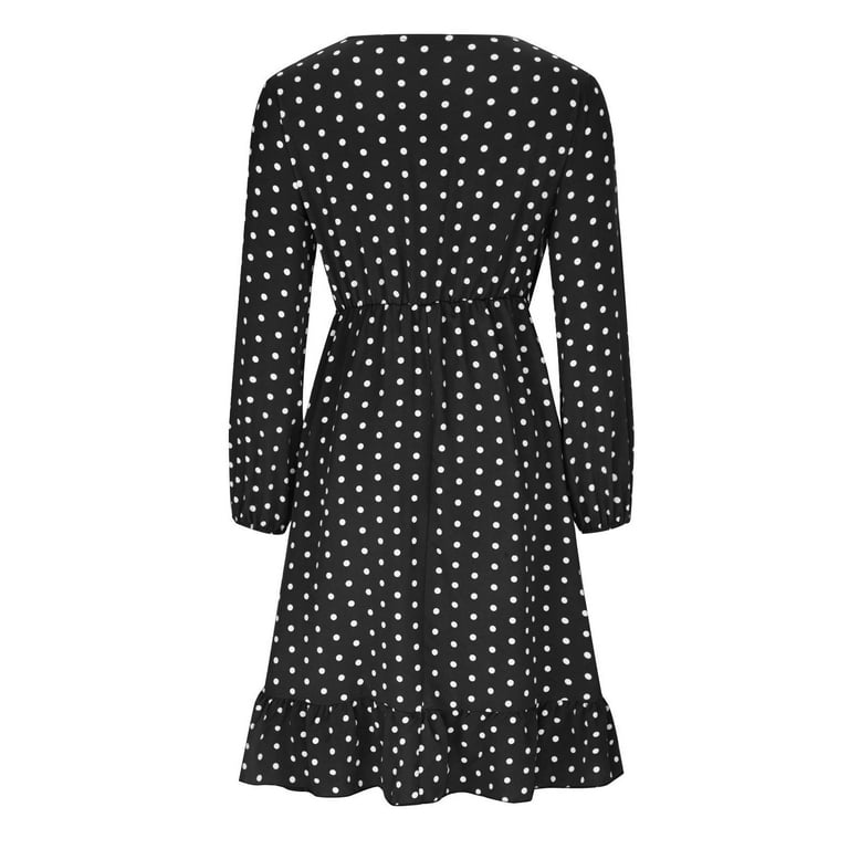 パーティードレス Long-Sleeve Highneck Polka-Dot Dress Herrnalise Women's V Neck polka dots dress Fashion Long