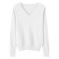 thumbnail image 3 of TQWQT Womens Casual White Sweaters Long Sleeve Knit Dressy Fall Tops V-Neck Lightweight Pullover Sweaters Basic Soft Cotton Sweatshirt White L, 3 of 5