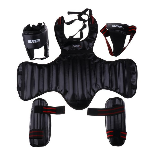 Muay Thai / Boxeo / MMA / Sanda Chest Headgear + Ingle Cup + Shin Pad - Negro kusrkot Equipo de protección de boxeo