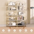 thumbnail image 5 of Walsunny 5-Tier Arched Bookshelf Industrial Open Storage Shelf, Display Bookshelves with Metal Frame, Rustic Wood Tall Bookcase for Living Room, Home Office, Gold, 5 of 9
