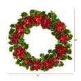 thumbnail image 2 of Nearly Natural 21in. Poinsettia and Variegated Holly Artificial Christmas Wreath, Red, 2 of 3