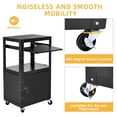 thumbnail image 5 of DWVO 3-Shelf Large AV Cart with Cabinet, 41" Metal Presentation Cart with Keyboard Tray, Adjustable Height Rolling Media Cart with 360° Swivel Wheels and 16.4ft Extra-Long Cord, 2 Locking Brakes, 5 of 6