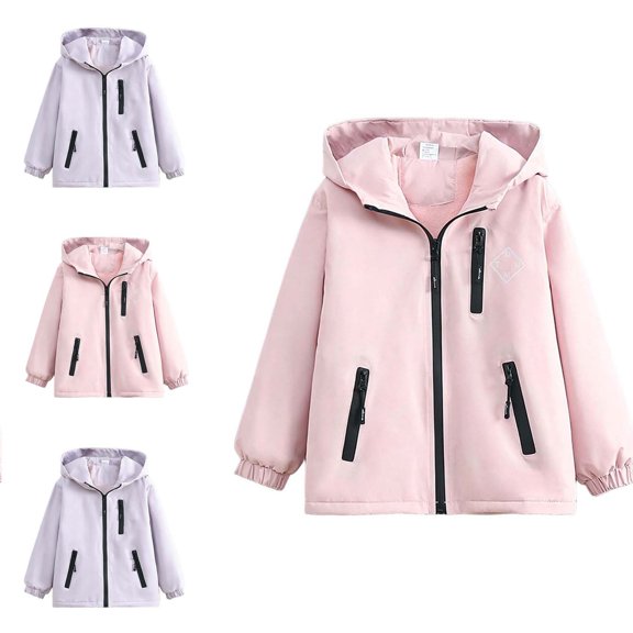 Afuyipoi Girls Hooded Fleece Lined Jacket Thermal Windbreaker Winter Warm Zip Up Size 3-15 Pink Size 5T