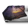thumbnail image 3 of Sunset Soft Flannel Fleece Throw Blanket, Exotic Landscape Photo of Tropical Tall Palm Tree Silhouette and Ocean at Dawn, Cozy Plush for Indoor and Outdoor Use, 60" x 80", Multicolor, by Ambesonne, 3 of 6