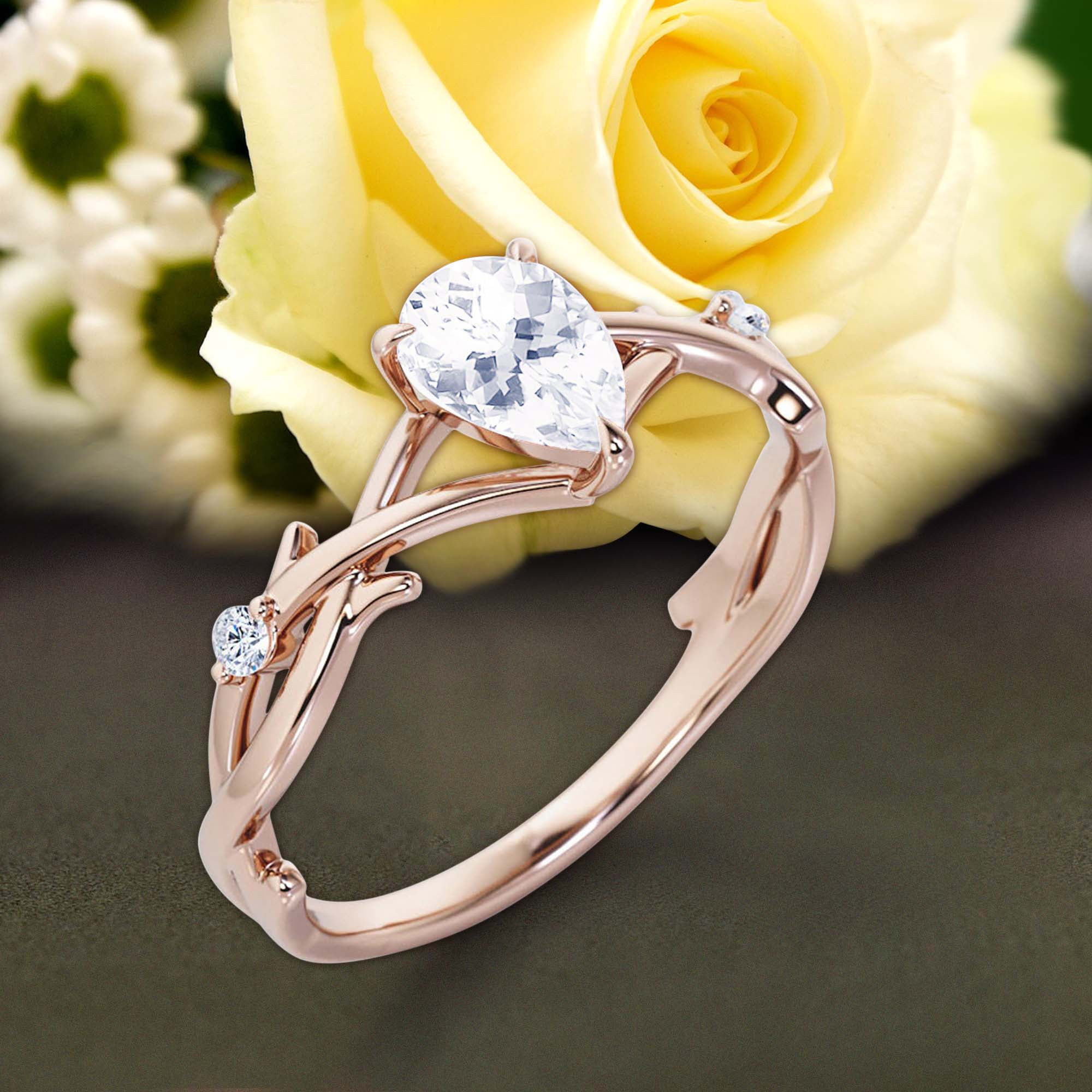 Bague De Mariage Diamant Surprise Boho Hippie Carat Poire Taille