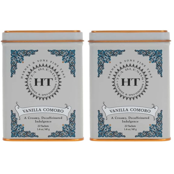 Harney & Sons Tea Decaffeinated, Great Present Idea, Vanilla Comoro, 1.4 oz Tin, Pack of 2