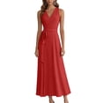 thumbnail image 4 of Delconic Sleeveless V Neck Wrap Dress for Women with Adjustable Waist Tie and Flared Hem Suitable for Daily Wear and Events Red L, 4 of 5