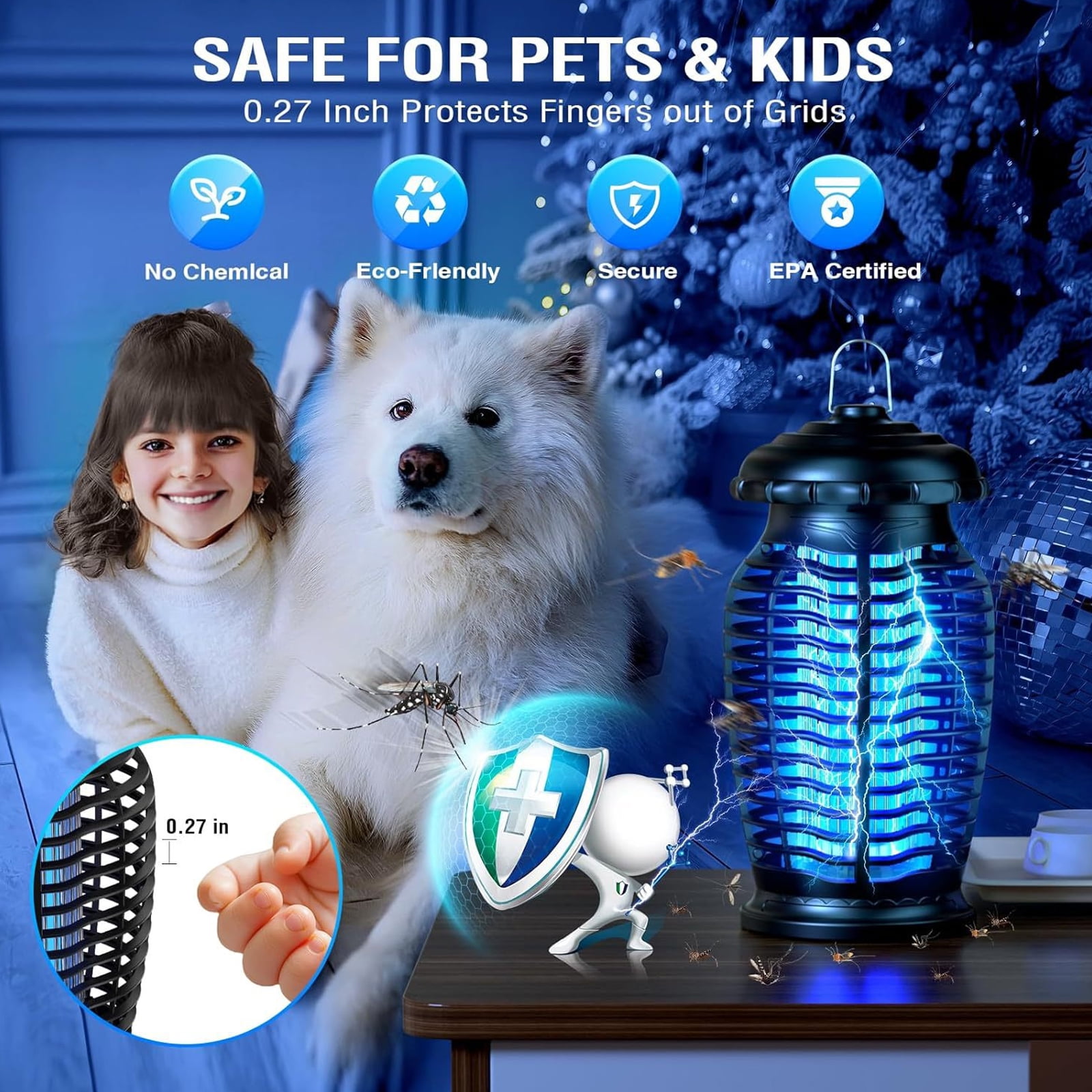 4200V Powerful Grid Electric Bug Zapper with Switch, 15W Extra Brightness Waterproof Trap