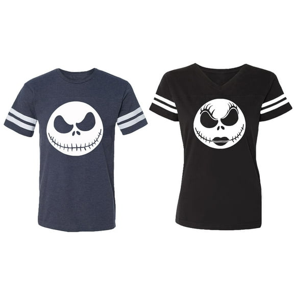 Jack Skull Matching Couple Cotton Jerseys (Men Navy / Women Black) (Men S / Women S)
