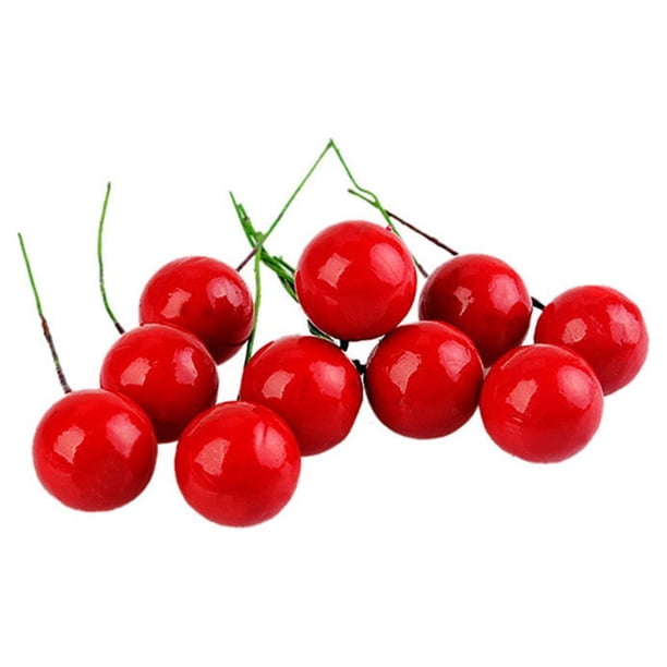 EeaseMX 48 bayas artificiales pequeñas con tallo, flores falsas, estambres de cereza, accesorio para manualidades (rojo)